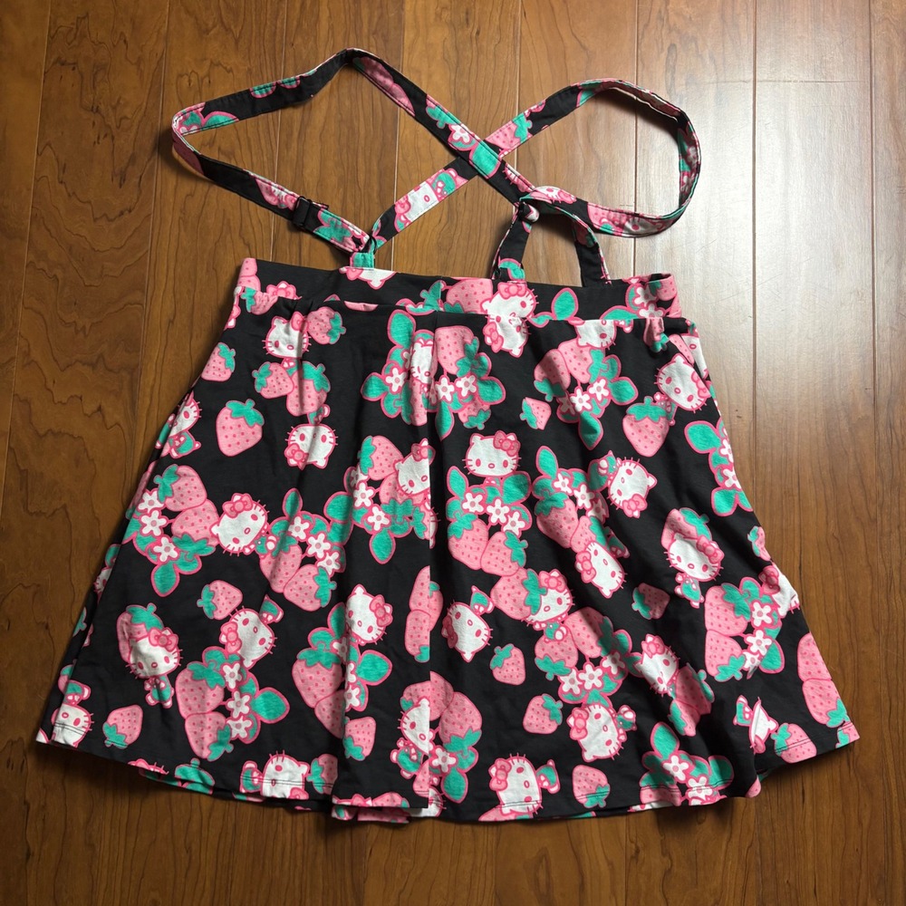 Hot Topic Hello Kitty Strawberry Suspender Skirt Plus Size 1 Black Pink Sanrio
